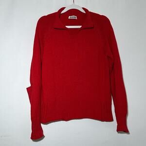 Jil Sander Pullover Long Sleeve Cut Out Elbow V Neck Sweater Red Womens Size 44